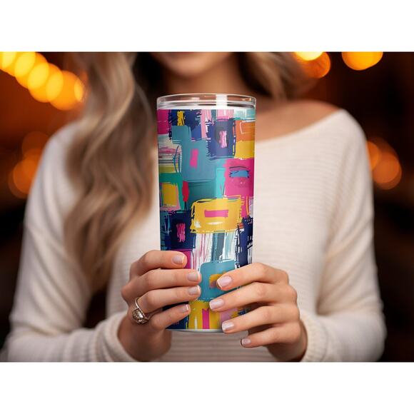 Colorful Abstract Art Sublimation Tumbler Wrap Vibrant Geometric Print - Picture 4 of 4